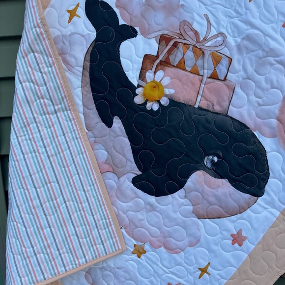Whale Themed Handmade Baby Toddler Quilt with Balloons - Picture 3 of 3